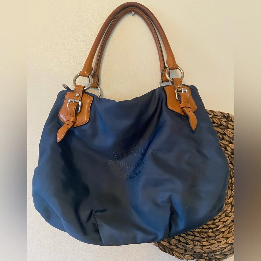 Lauren by Ralph Lauren Navy with Leather LXVII Crown Purse - Picture 1 of 9